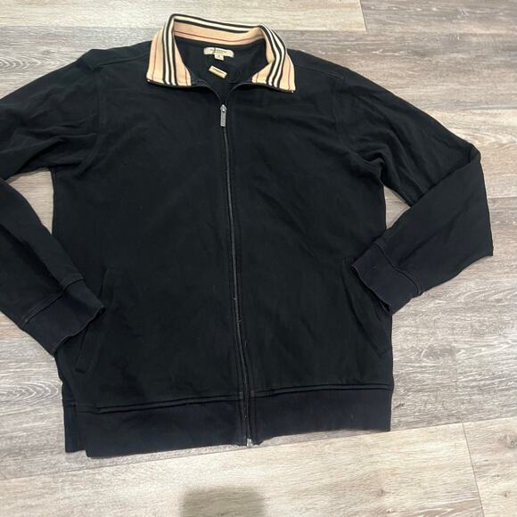 Burberry London Black Cotton Check Collar Zip Up Sweater Medium - Picture 2 of 8